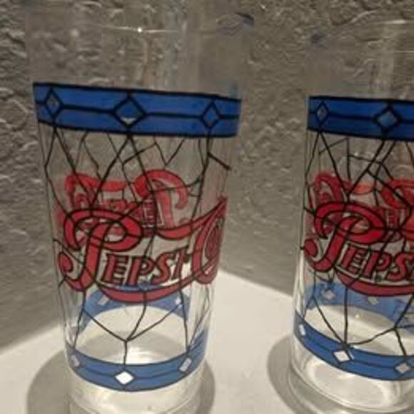 Pepsi Cola Stained Glass Drinking Glasses Set of 4 - Picture 4 of 6